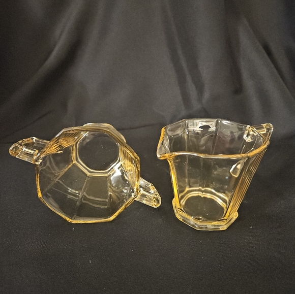 Vintage Fostoria Topaz Yellow Cream and sugar set Depression Glass - Picture 3 of 16